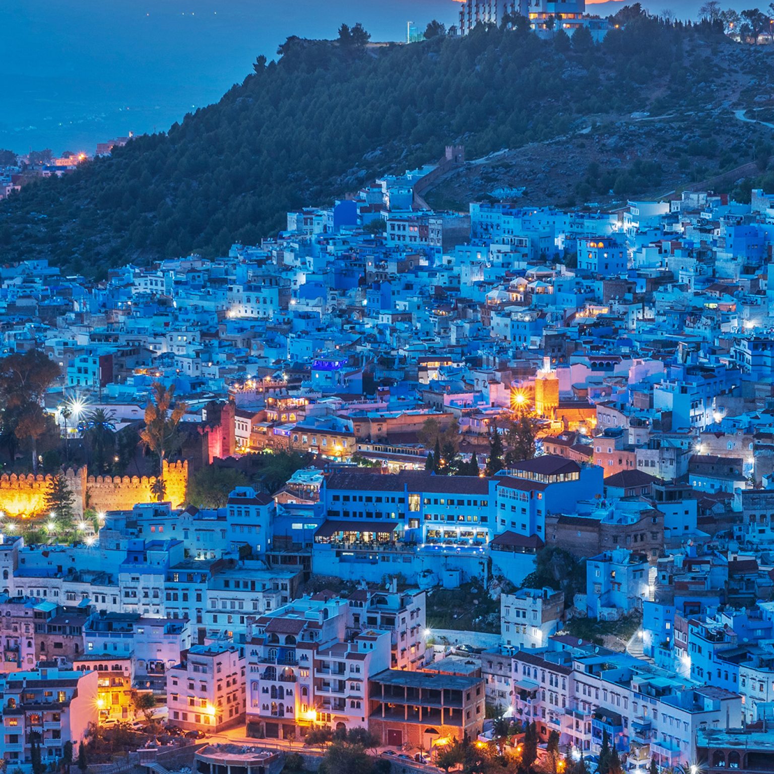 Sunset time of Chefchaouen, the Blue city of Morocco